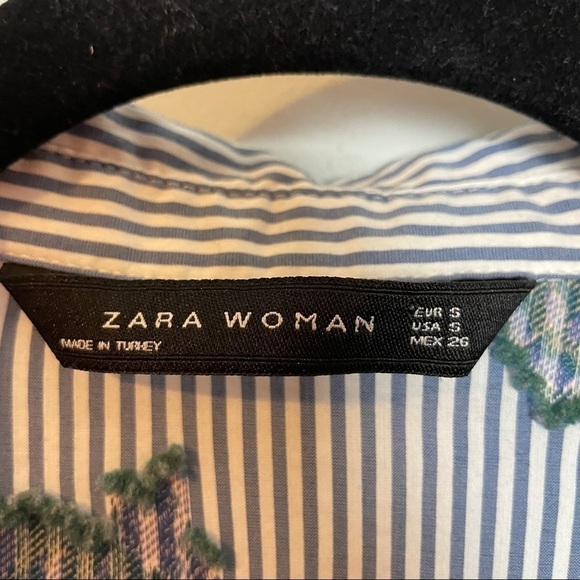Zara Woman’s Striped Floral Front Tie/Button Shirt - Picture 8 of 12